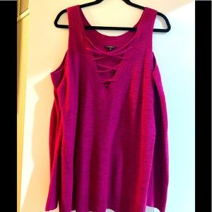 Magenta Open Shoulder Sweater